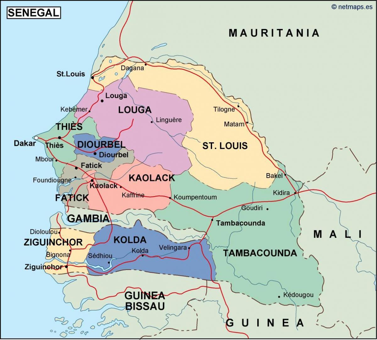 карта Сенегала земљи