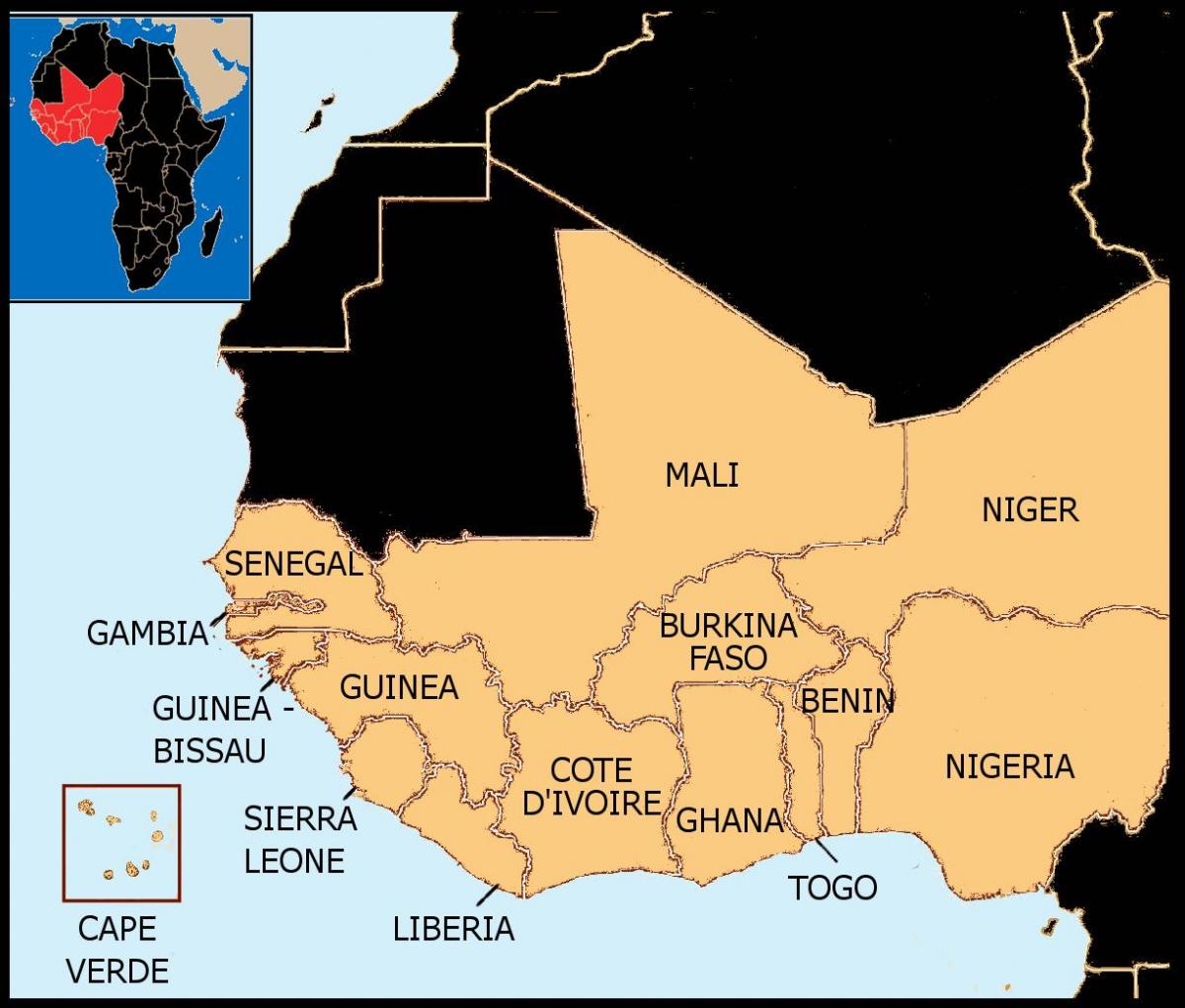 карта Сенегала мапи Западној Африци