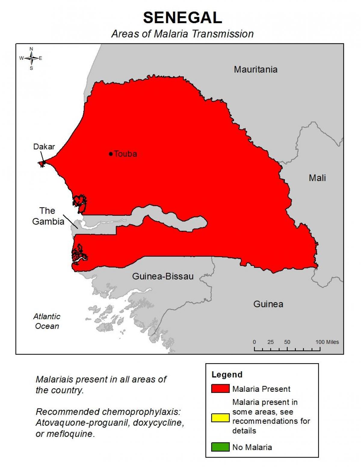 карта Сенегала са маларије